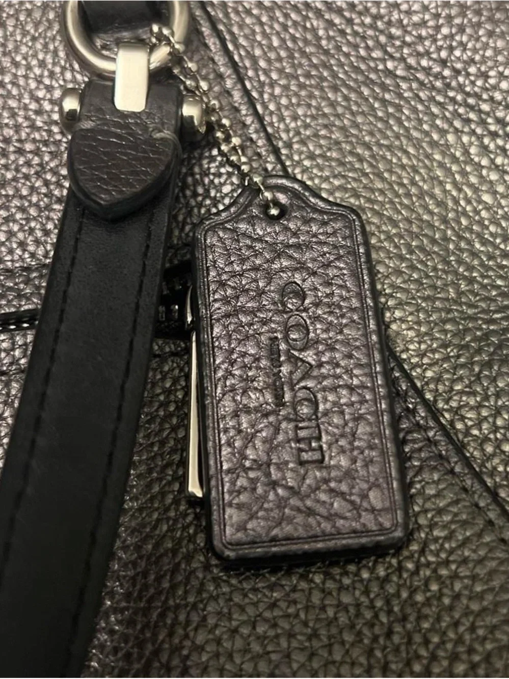 Coach Gray Pebbled Leather Shoulder Bag with Front Zip Pocket Women’s Designer